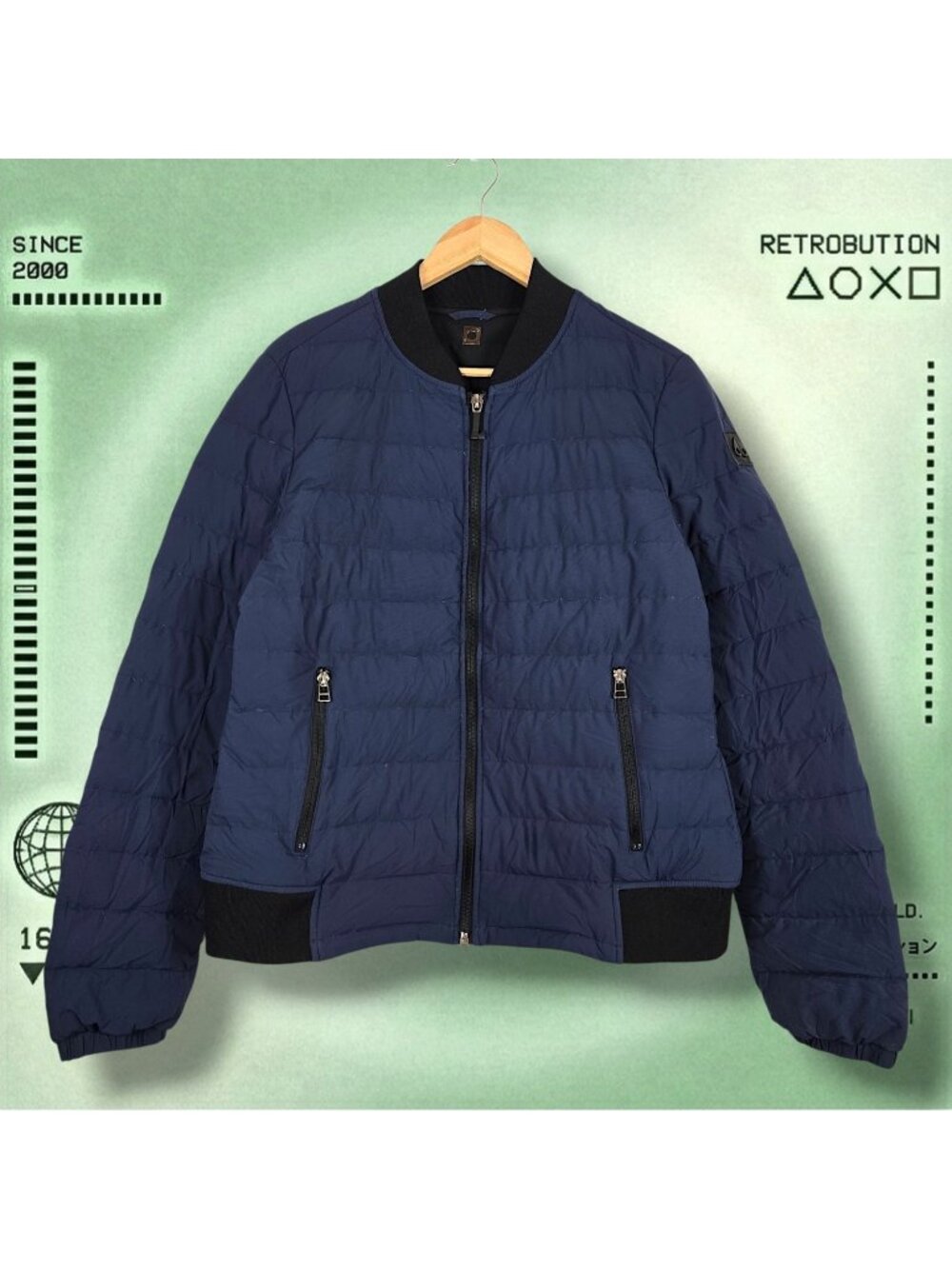 Moose Knuckles Ribbed Puffer Bomber Jacket Blue Size Womens XL